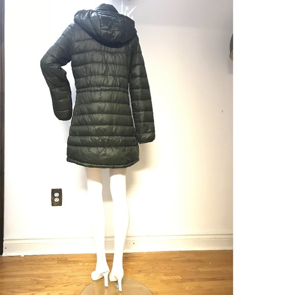 Butter Soft Lightweight Long Olive Green Coat Jacket Puffer Hooded Fall Spring - Picture 5 of 8